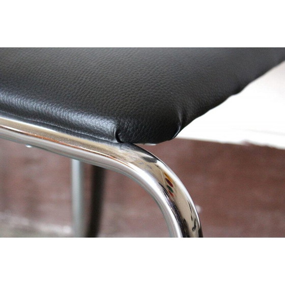 Image 1 of Set van 4 vintage eetkamerstoelen met verchroomde structuur en skai bekleding, jaren 1970