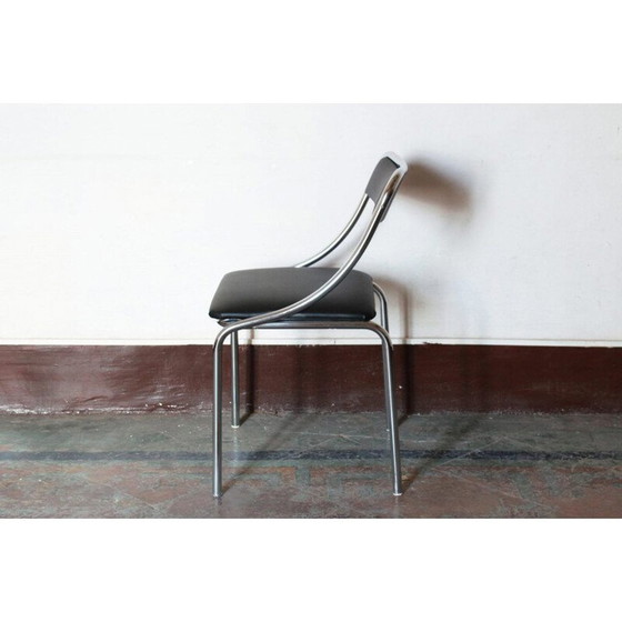 Image 1 of Set van 4 vintage eetkamerstoelen met verchroomde structuur en skai bekleding, jaren 1970