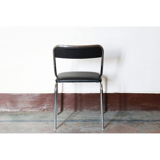 Image 1 of Set van 4 vintage eetkamerstoelen met verchroomde structuur en skai bekleding, jaren 1970