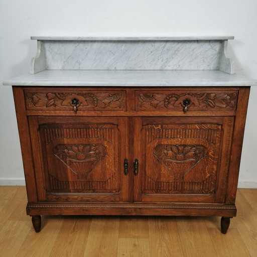 Vintage Frans Dressoir Commode, Ladekast Badkamermeubel Met Marmer Blad