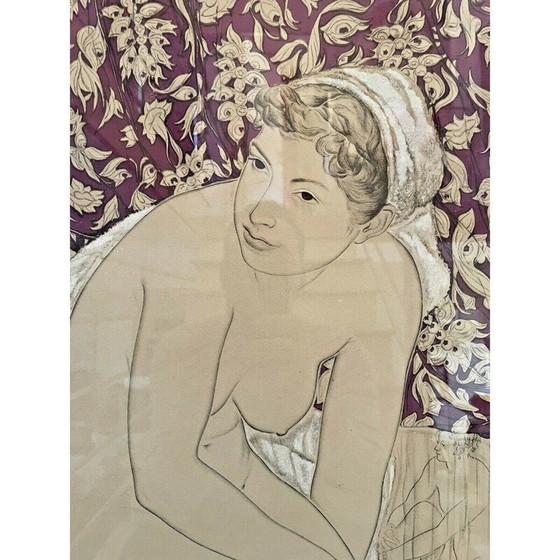 Image 1 of Vintage schilderij van naakte gedrapeerde vrouw door Genia Hadji Minache, 1949