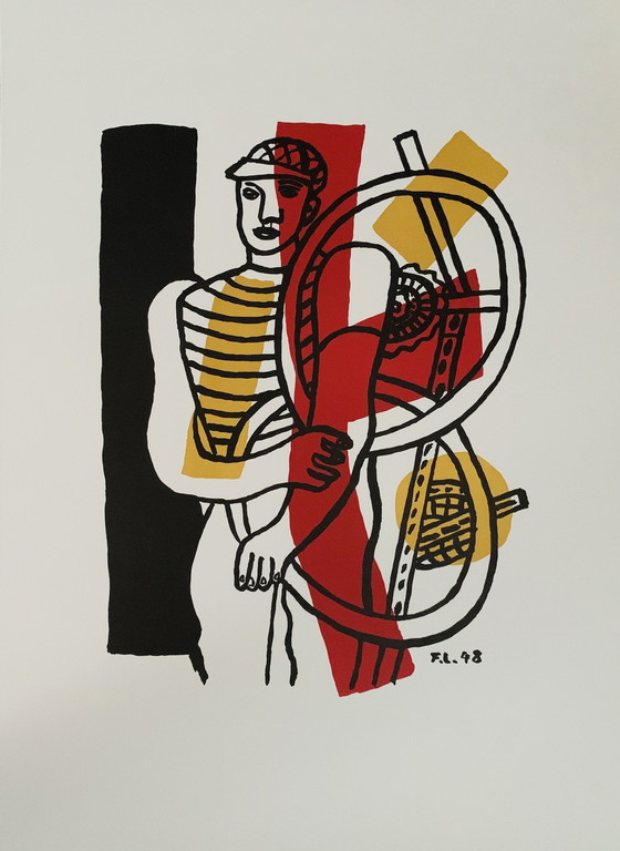 Image 1 of Fernand Léger: “ Le Cycliste, 1948”. Lithografie, Gesigneerd In De Plaat. 