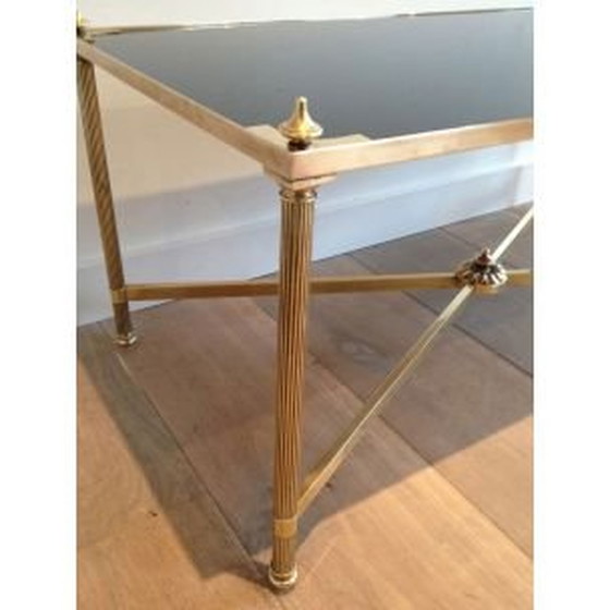 Image 1 of Vintage messing en zwart gelakt glazen salontafel van Jansen, 1940