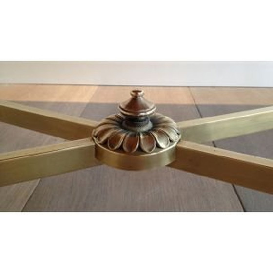 Image 1 of Vintage messing en zwart gelakt glazen salontafel van Jansen, 1940