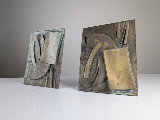 Image 1 of Grote sculpturale dubbele deurtrekker Mid Century In Brons