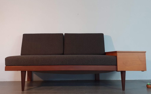 Scandinavisch teak en grijs stoffen daybed, Noorwegen 1960S