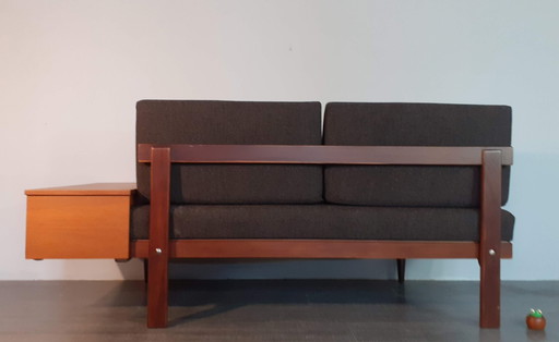 Scandinavisch teak en grijs stoffen daybed, Noorwegen 1960S