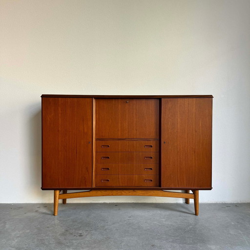 Deense highboard teak en eiken