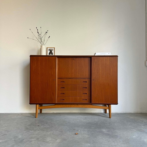 Deense highboard teak en eiken