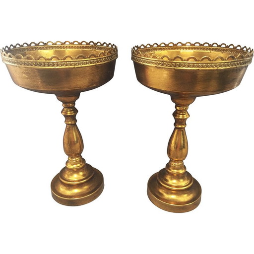 Paar vintage vergulde metalen kommen
