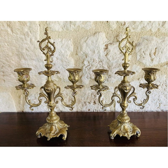 Image 1 of Paar vintage bronzen kandelaars