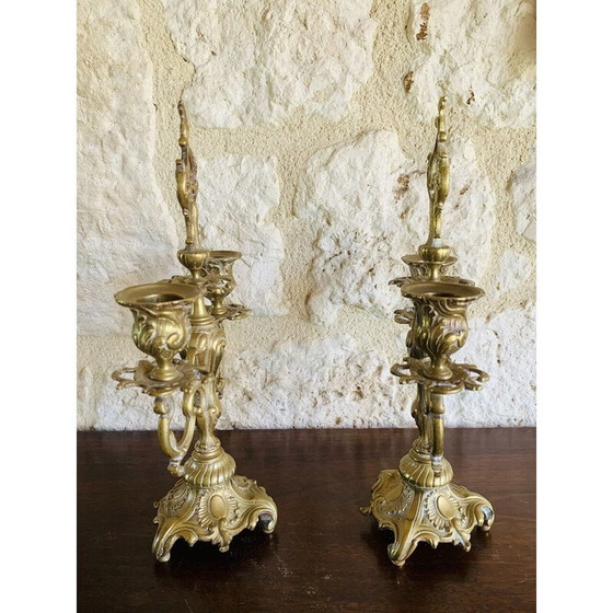 Image 1 of Paar vintage bronzen kandelaars