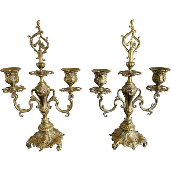 Image 1 of Paar vintage bronzen kandelaars