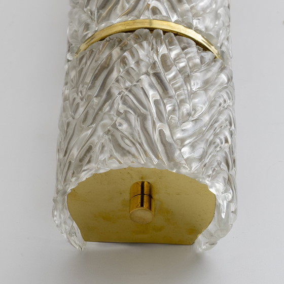 Image 1 of Paar moderne Italiaanse wandlampen van messing en Murano glas met textuur