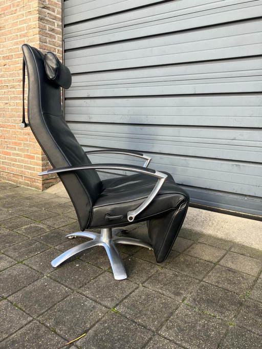 Jori Brainbuilder Relax Fauteuil, Medi, Mono-Move Zwart Leder Konia Black, Incl Hoofdkussen