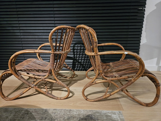 Image 1 of Set van 2 Vintage rotan Rohe fauteuil stoelen