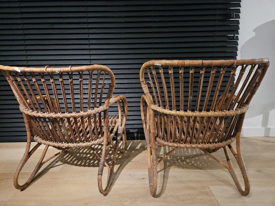 Image 1 of Set van 2 Vintage rotan Rohe fauteuil stoelen