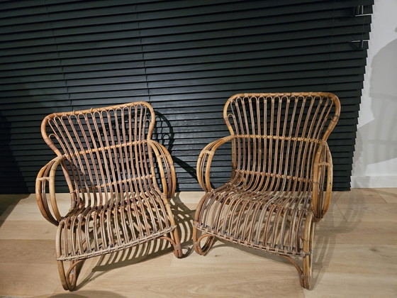 Image 1 of Set van 2 Vintage rotan Rohe fauteuil stoelen