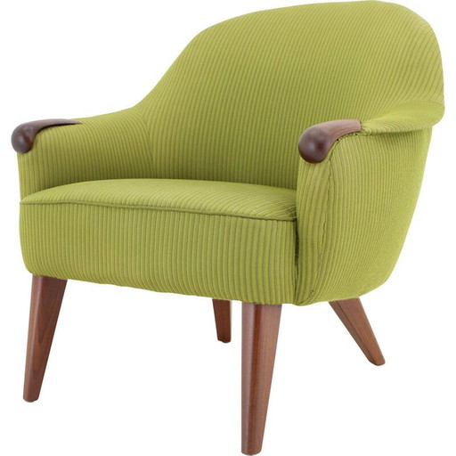 Vintage teakhouten en stoffen fauteuil, Denemarken 1960