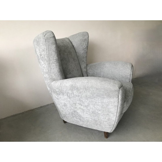 Image 1 of Paar vintage Italiaanse fauteuils in parelgrijs fluweel