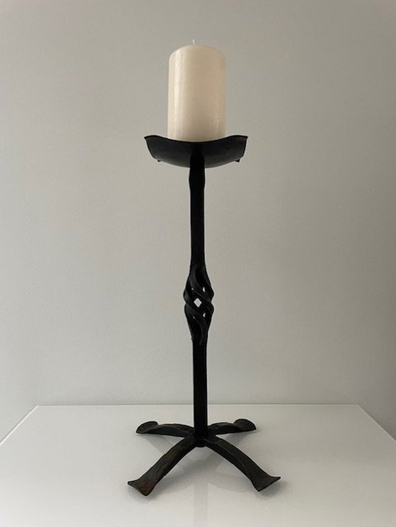 Image 1 of Kaarsenstandaard Vintage Brutalisme Smeedijzer (43Cm Hoog!)