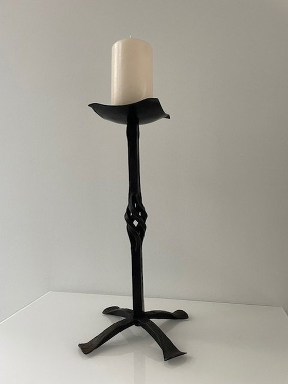 Image 1 of Kaarsenstandaard Vintage Brutalisme Smeedijzer (43Cm Hoog!)