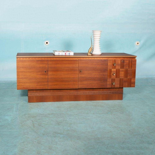 Japandi walnoot dressoir gerenoveerd, midmod 70s sideboard