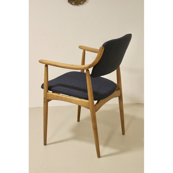 Image 1 of Vintage Scandinavische Yaya stoel in beukenhout en donkerblauwe stof, jaren 1960