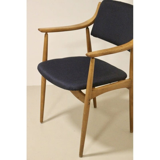 Image 1 of Vintage Scandinavische Yaya stoel in beukenhout en donkerblauwe stof, jaren 1960