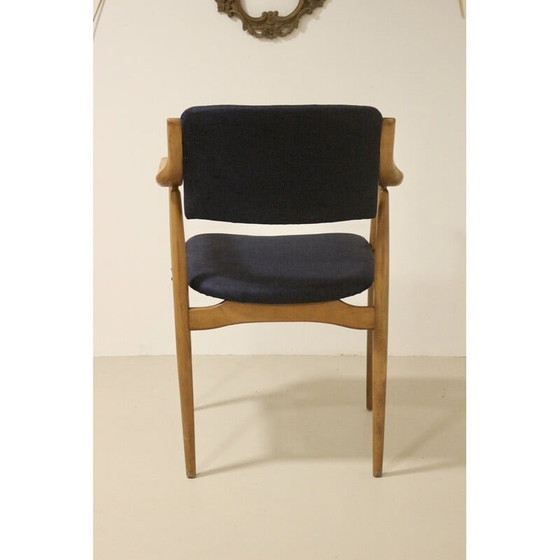 Image 1 of Vintage Scandinavische Yaya stoel in beukenhout en donkerblauwe stof, jaren 1960