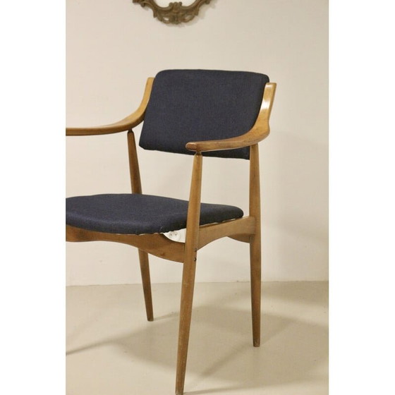 Image 1 of Vintage Scandinavische Yaya stoel in beukenhout en donkerblauwe stof, jaren 1960