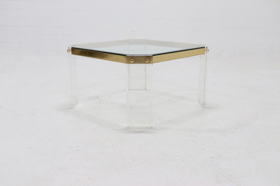 Image 1 of Frans acryl, Goud en Glas salontafel jaren 70