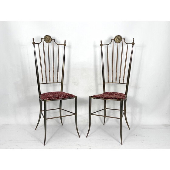 Image 1 of Paar vintage messing chiavari stoelen, Italië 1950