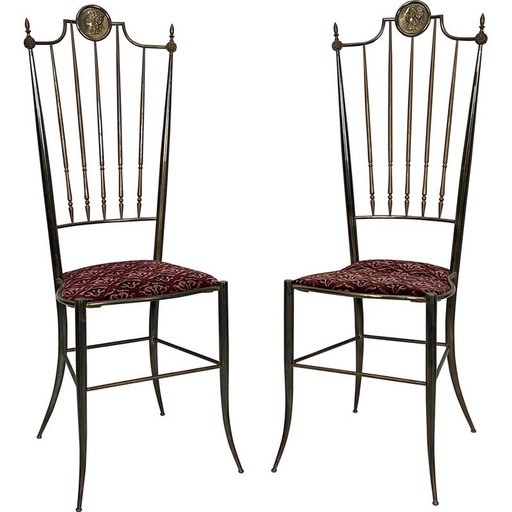 Paar vintage messing chiavari stoelen, Italië 1950