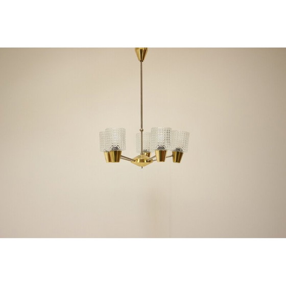 Image 1 of Vintage kroonluchter van messing en metaal door Kamenicky Senov, Tsjecho-Slowakije 1970