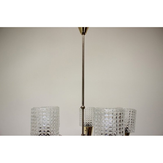 Image 1 of Vintage kroonluchter van messing en metaal door Kamenicky Senov, Tsjecho-Slowakije 1970