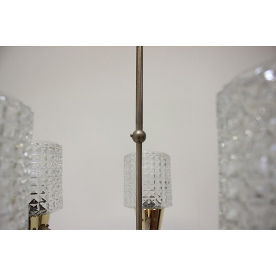 Image 1 of Vintage kroonluchter van messing en metaal door Kamenicky Senov, Tsjecho-Slowakije 1970