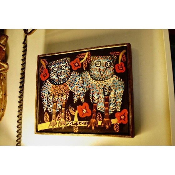 Image 1 of Vintage schilderij met 2 uilen door Sisson Blanchard