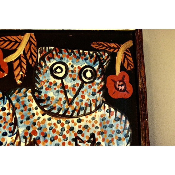 Image 1 of Vintage schilderij met 2 uilen door Sisson Blanchard