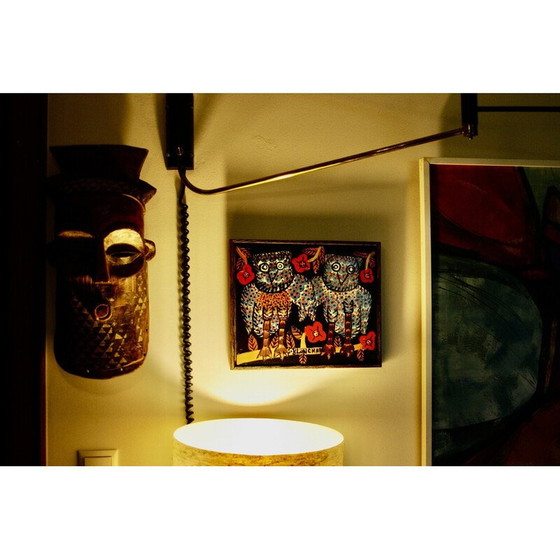 Image 1 of Vintage schilderij met 2 uilen door Sisson Blanchard