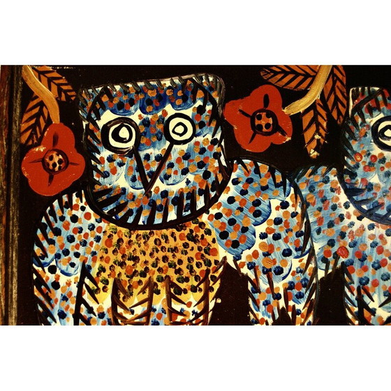 Image 1 of Vintage schilderij met 2 uilen door Sisson Blanchard