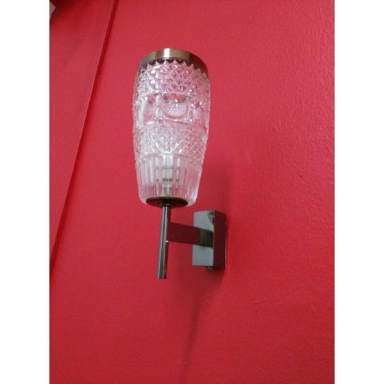 Image 1 of Paar vintage wandlampen van glas en staal, Italië 1950