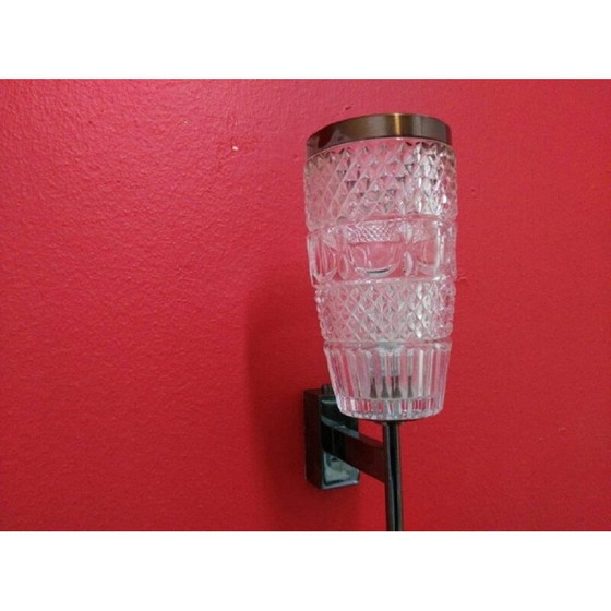 Image 1 of Paar vintage wandlampen van glas en staal, Italië 1950