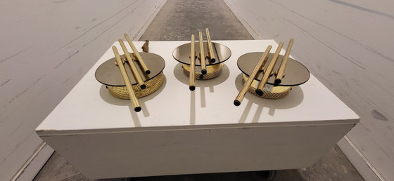 Image 1 of Midcentury Modernistisch Spiegelglas en Gouden Wandlampjes van Massive