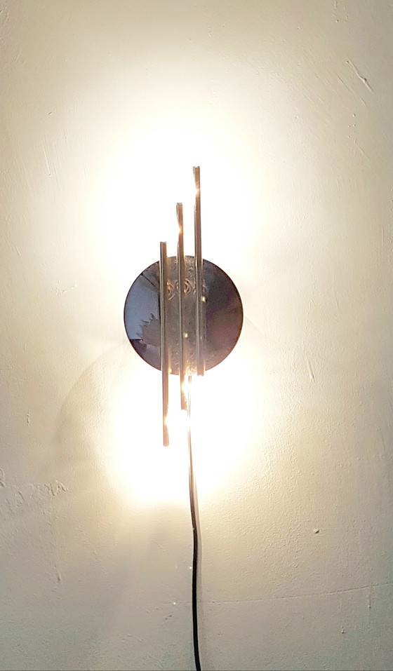 Image 1 of Midcentury Modernistisch Spiegelglas en Gouden Wandlampjes van Massive