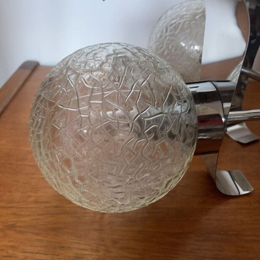 Vintage 5-lichts hanglamp van glas en chroom