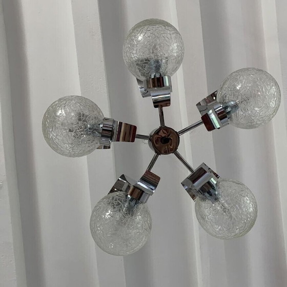 Image 1 of Vintage 5-lichts hanglamp van glas en chroom