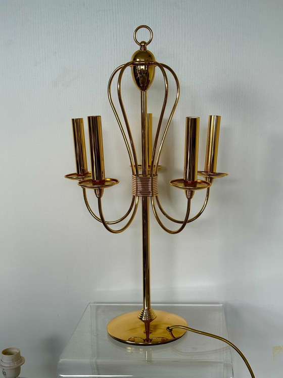 Image 1 of Kandelaar Lamp Regency Style Vintage Messing 1960 Tafellamp Italy 