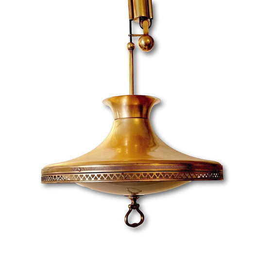 Image 1 of Vintage hanglamp van messing en plexiglas, 1950