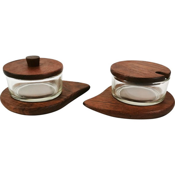 Image 1 of Paar vintage teakhouten suikerpotten, Denemarken 1960